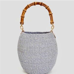 Clare V Pot de Miel Woven Bag with Bamboo Handle-blue. Brand new.